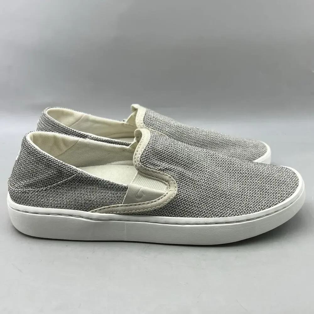 OluKai Pehuea Slip On Shoes Women Size 9 Brown Gray Woven Comfort Sneakers NEW